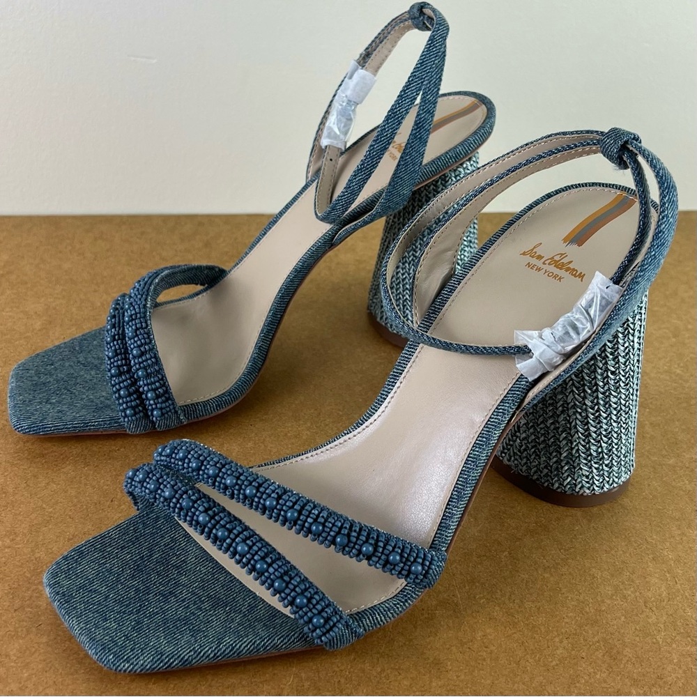 NEW SAM EDELMAN BLUE BEADED SANDALS - Picture 8 of 12